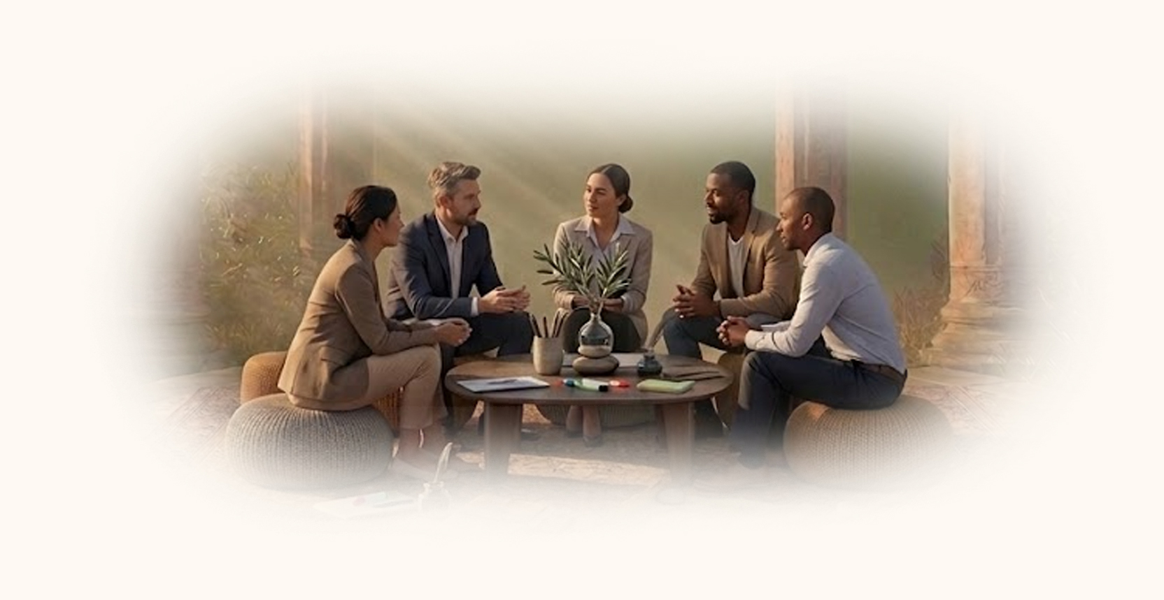 Equipa em sessão de team building consciente ao ar livre